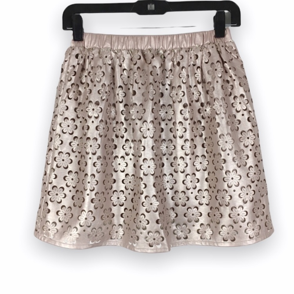 H&M Divided Womens Size 6 Pink Floral Cutout Metallic Vegan Leather Skirt‎